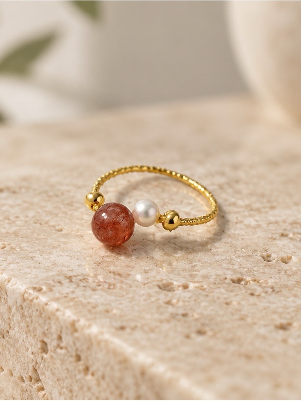 2425-94 NWT 925 Sterling Silver Gold Plated Adjustable Gemstone Pearl Ring
